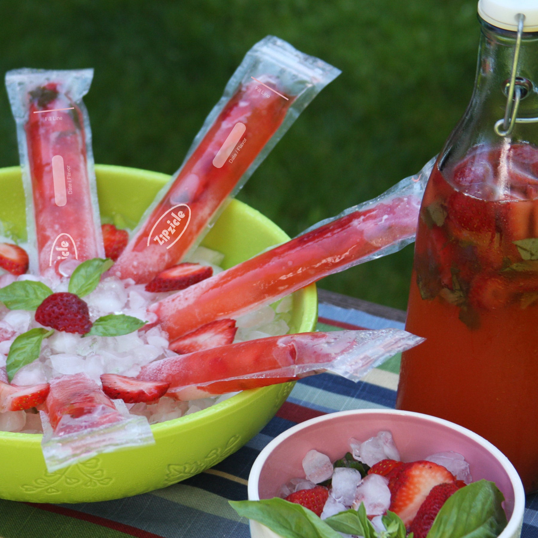 Strawberry Basil Boozy Ice Pop